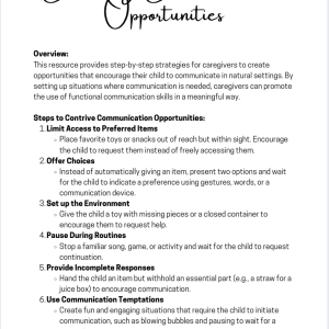 Contriving Communication Opportunities: A Step-by-Step Resource to Encourage Functional Language